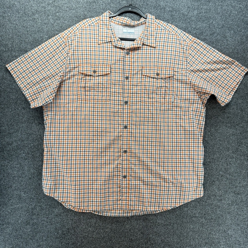 Columbia Shirt Mens 2XL Orange Plaid Button Up Lightweight Casual Outdoor Hiking